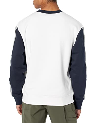 Champion Fleece Crewneck Woven Pullover, Men’s Logo Sweatshirt, White/Navy/Dull Grey, Large #TOP1