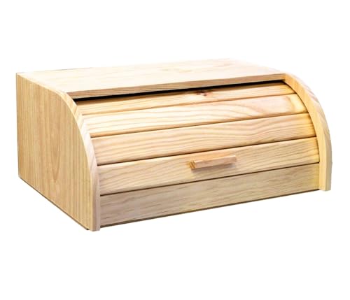 Paneras de madera con tapa de persiana plegable cesta para pan, bollos, alimentos de madera natural, recipiente con tapa deslizante para almacenar pan, bollitos. (35x25x15cm)