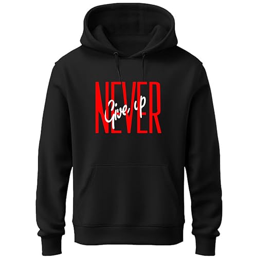 Image of Khakey Hoodie for Boys | Never Give Up Printed Typography Hoodies Stylish and Solid Hooded Sweatshirt for Winter with Kangaroo Pocket