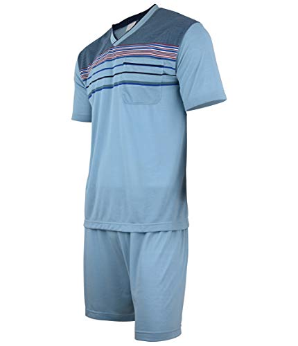 Soltice Pijama de dos piezas para hombre, pijama corto en conjunto, ropa de dormir a rayas de 100% algodón (M a 5XL), [M3] Steelblue, G, [M3] Steelblue, L