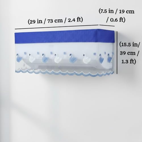 Image of Premium Cotton Net AC Cover for 1.5-2 Ton Split Air Conditioner | Dust Protection AC Indoor Unit Cover for Summer | Embroidered & Printed | Pack of 1 (Blue Duck)