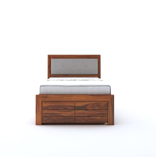 Image of Ganpati Arts Sheesham Wood Euro Single Size Trundle Bed with 1 Extra Pullout Bed for Bedroom Living Room Hostel Home (Natural Finish)