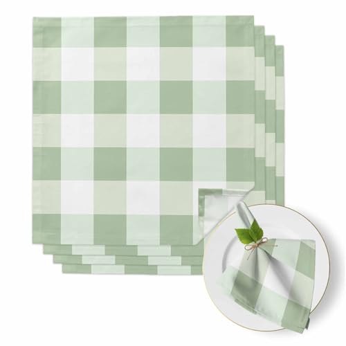 Servilletas de tela cuadros verde claro y blanco set 4 miniatura 1