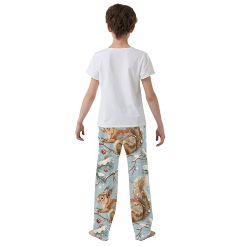 ZZXXB Squirrel Winter Berry Boys Long Pants Soft Trousers Elastic Waist Kids Lounge Bottoms with Pockets S-XL3