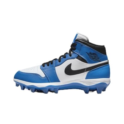 NIKE Jordan 1 Mid TD Men's Football Cleat (FJ6805-104, White/Royal/Black) Size 10.5