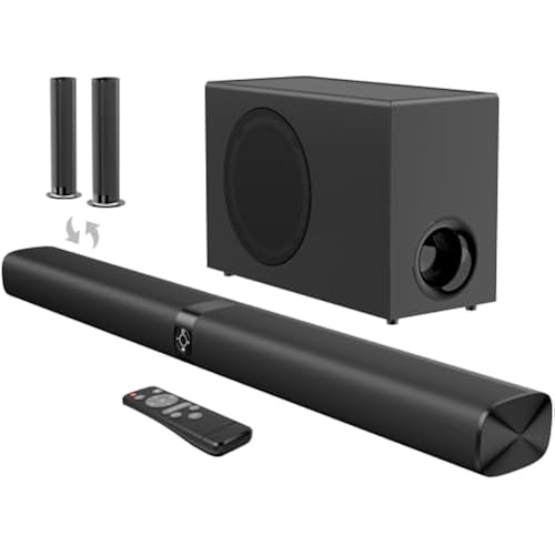 Sound Bar with Subwoofer, 110W Sound Bar for Smart TV, with Deep Bass & Volume Boost, Bluetooth/ARC/Opt/AUX, Detachable Soundbar for TV/Projectors