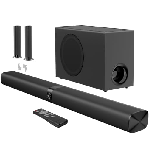 Assistrust Sound Bar with Subwoofer, 110W Sound Bar for Smart TV, with Deep Bass & Volume Boost, Bluetooth/ARC/Opt/AUX, Detachable Soundbar for TV/Projectors