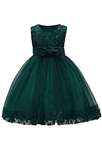 YMING Girl's Summer Dress 3D Flower Dress Bow Knot Tutu Pincess Dress Bottle Green 7-8 Years
