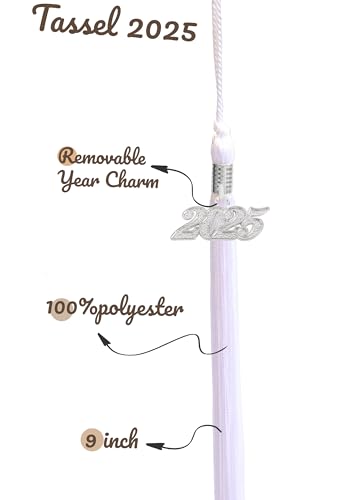 Image of Graduation Single Color Tassel with Date Drop 2025(White Tassel,Silver Charm)