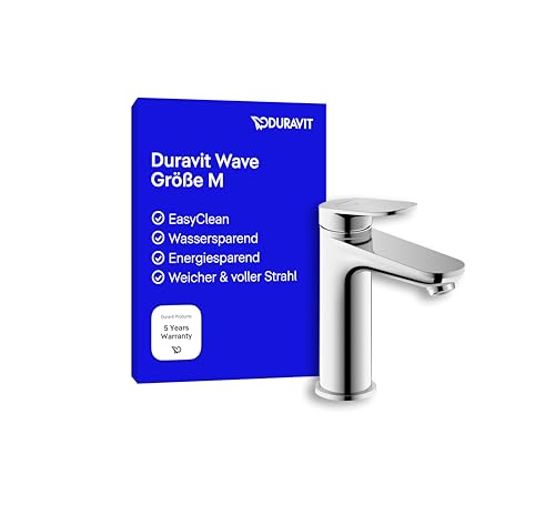 Duravit Wave Waschtischarmatur, Größe M (Auslauf Höhe 111 mm), energiesparende Waschbecken Armatur (FreshStart), Wasserhahn Bad, Chrom
