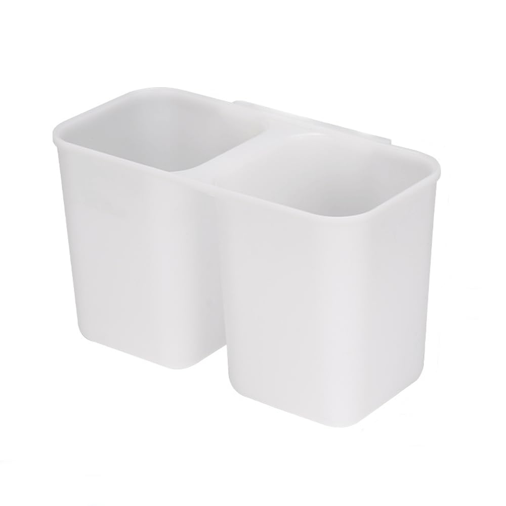 SANNO Dish Rack Utensil Holder, Hanging Cutlery Drainer Caddy with Hooks, 2 Compartment Flatware Organizer for Forks, Spoons, Knives, Fits Over Most Dish Drying Racks, White