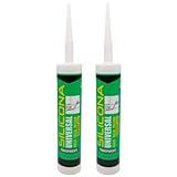 Tradineur - Pack de 2 botes de silicona universal en cartucho, incluye cánula, sellador de juntas, rellenador, alicatados, cocina, baño, ventanas, bricolaje, fabricado en España (Transparente, 280 ml)