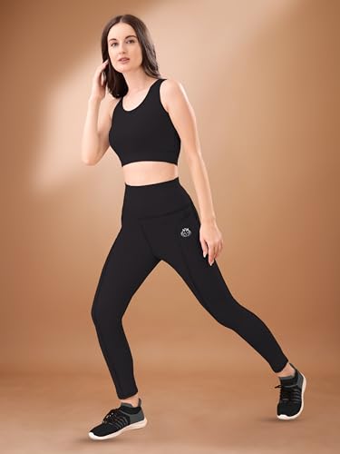 Image of High-Waist Leggings with Phone Side Pocket, Gym wear Track Suit, Women's 2-Piece Workout Set, Sports Bra, Co-ord, Sports Running Suits, Yoga Wear