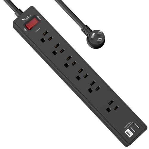 Image of 6Ft Power Strip Surge Protector - Nuetsa Extension Cord with 6 AC Outlets and 3 USB Ports for Home, Office, Dorm Essentials, 1680 Joules, ETL Listed, Black