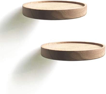 anaan Coracle Floating Shelf wood round Wall Mounted Showcase Wall Shelf Hanging Planter Storage Wooden Shelf for plants photo candle Invisible Wall Decoration Design Set of 2 (Diameter Ø5.9 inch)
