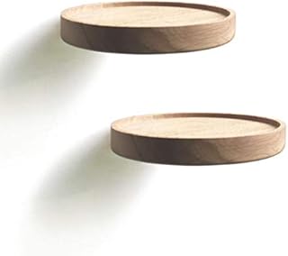 anaan Coracle Floating Shelf wood round Wall Mounted Showcase Wall Shelf Hanging Planter Storage Wooden Shelf for plants photo candle Invisible Wall Decoration Design Set of 2 (Diameter Ø5.9 inch)
