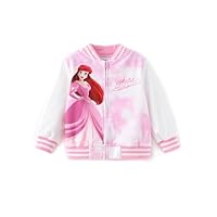 Disney Princess Jacket Toddler Girls Bomber Jacket Letterman Jacket for Girls 2-6 Years, Princess Ariel Pink, 3 Years