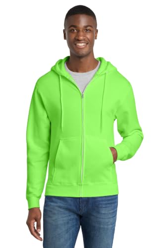 Port & Co Core Fleece Full Zip Hooded Sweatshirt, Neon Green, 4XL