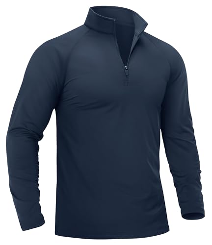 TACVASEN Long Sleeve 1/4 Zip Tops Men Fleece Jumpers Warm Sweatshirt Active Wear T Shirt for Winter Gym Sport Navy,L