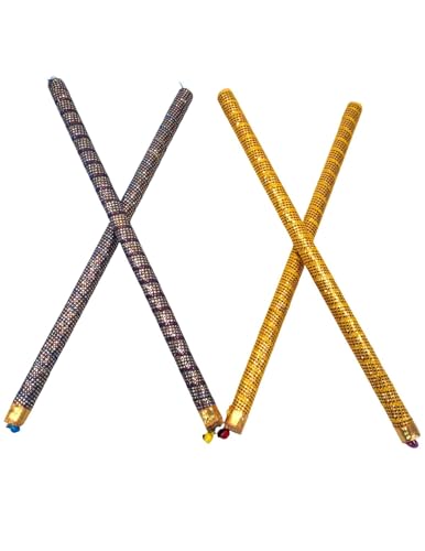 Image of BookMyCostume Decorative Wooden Dandiya Sticks Pack of 2 (4 Sticks) | Pink & Green Garba Stick | Traditional Garba Dance Sticks for Navratri & Dandiya Raas | Fancy Dress Accessory for Kids & Adults