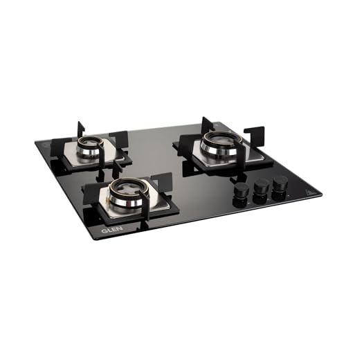 Glen 3 Burner Built In Glass Hob | Auto Ignition | 8 MM Thick Toughened Glass Hob | Black |...