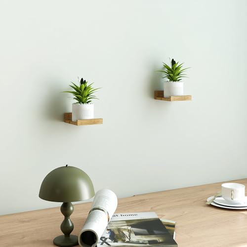Image of Small Oak Floating Shelves for Wall, Shelf with Lip Set of 2, 4 in
