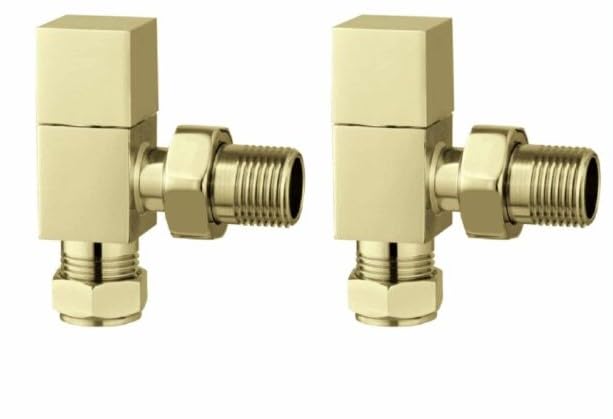 Tailored Brushed Brass Cubic Square Angled Pair Radiator/Towel Rail Valves