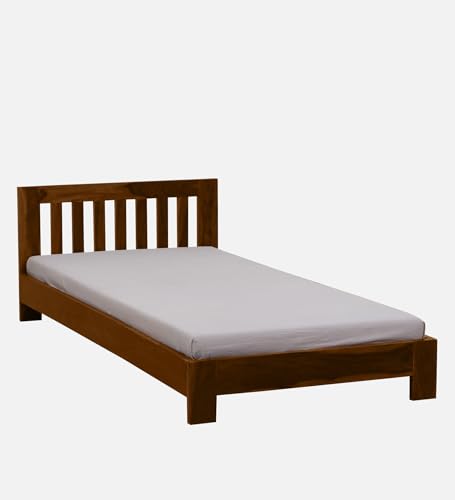 Image of Medley Wood Single Bed Without Storage for Bedroom Home Solid Wood Without Storage Single Palang Cot for Hotels with Headboard (Single Size, Walnut Finish, 1 Piece)