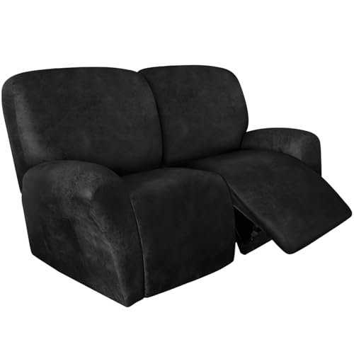 Image of ANARACHON Loveseat Recliner Cover Leather Look Recliner Loveseat Covers Recliner Sofa Cover for 2 Seater Reclining Couch Spandex Fabric Washable 6 Pieces (2 Seater, 02 Dark Gray)