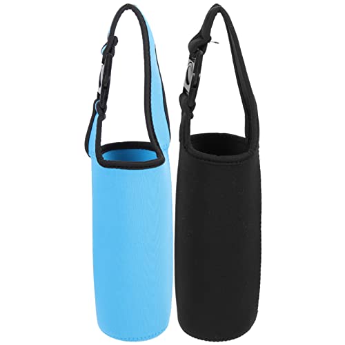 Mikinona 2 pièces Housse de Bouteille Eau Tissu avec Bandoulière Noir pour Transport Facile Lors de Camping et Randonnée