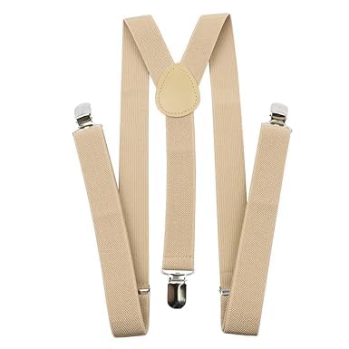 Adjustable Elastic Y Back Style Suspenders for Men and Women (Beige)