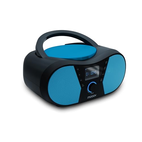 Mooov 477412 - Reproductor de CD portátil, Lector CD Audio CD-R/CD-RW, Radio FM, Puerto USB para MP3, Sonido estéreo de 4W, asa ergonómica, Funciones Sleep e ID3, sportman