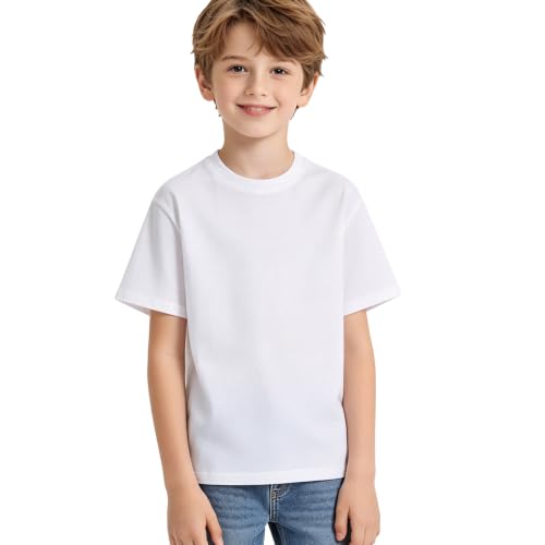 Image of melookii Boys White T Shirts Girls Short Sleeve Casual Top, Age 9-10 Years