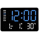 Orologio digitale a LED con funzione sveglia, termometro da interno, visualizzazione delle fasi lunari, giorno della settimana e visualizzazione della data per comodino (C)