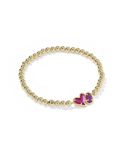 Kendra Scott Ari Heart Emilie Stretch Bracelet in Fuchsia Magnesite/Purple Mop, 14k Gold Plated Brass, Fashion Jewelry for Women