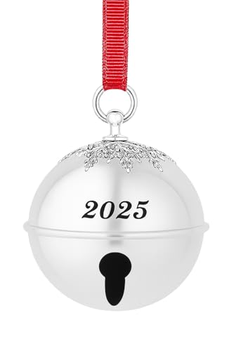 Christmas Sleigh Bell Ornament 2025 – Engraved Christmas Bell with Snowflake Embossed Top with Red Ribbon...