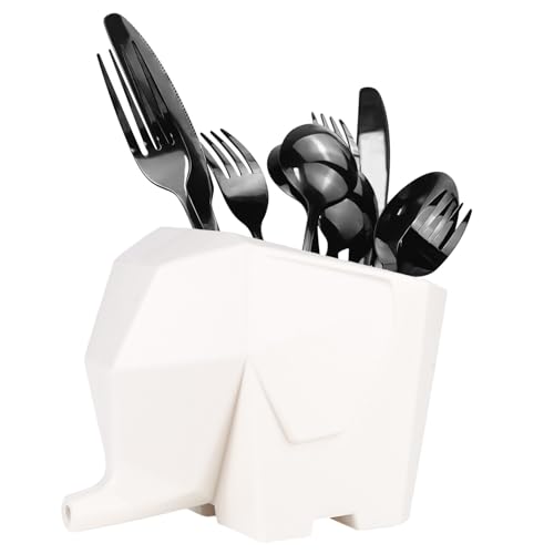 Portacubiertos elefante escurridor para esponja de fregadero de cocina blanca con orificio de drenaje para guardar cuchillos y tenedores, soporte para cepillo de dientes, maceta de flores, regalo para