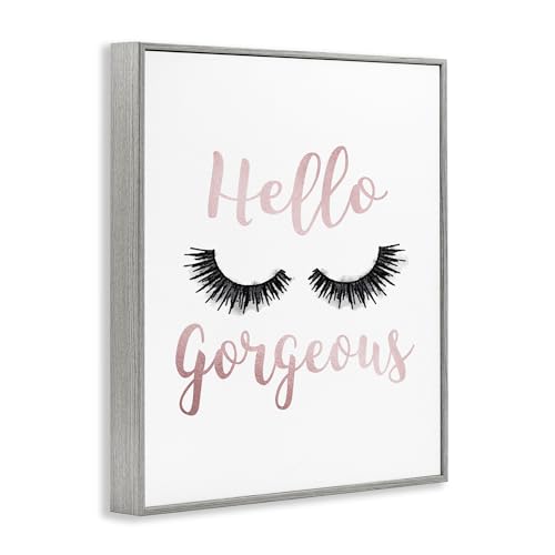 Image of Stupell Industries Hello Gorgeous Black Eyelashes Typography Grey Framed Wall Art, 16 x 20, Design by Artist Amanda Greenwood