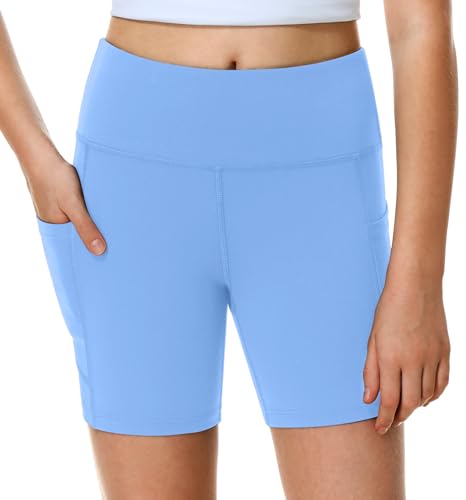 Heathyoga Meninas Shorts De Vôlei Para Dança - Ginástica Em Spandex Azul Claro