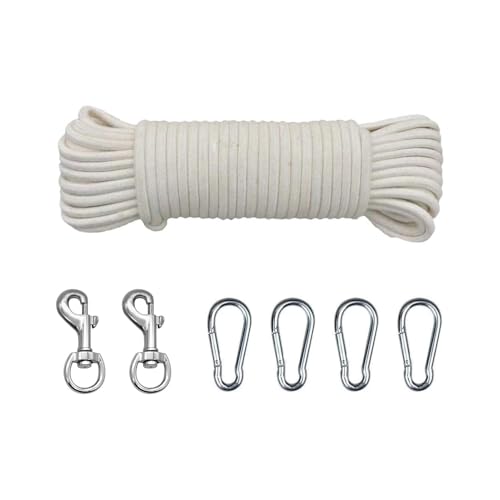 PETERMALLON 20 m Flaggenmastseil, Seil-Flaggenmastzubehör, weiß, mit 2 Haken und 4 Karabinern, für Haus, Garten, Außenbereich, Gartendekoration