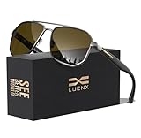 LUENX Aviator Sunglasses for Men Square Polarized Polygon Sun Glasses 61mm,Golden Brown Lens Matte Frame