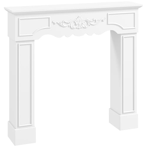 Image of HOMCOM Baroque Fireplace Mantel, Freestanding Fireplace Surround with Leg for Electric Fireplaces, 43.3 inch W x 39.8 inch H, White