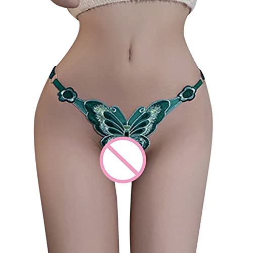 Thongs For Women Sexy Lace Underwear Panties Soft Seamless Butterfly Trim Briefs Hipster G-Strings For Ladies T Back G-Strings For Women Sexy Slutty Underpants Army Green One Size #TOP4