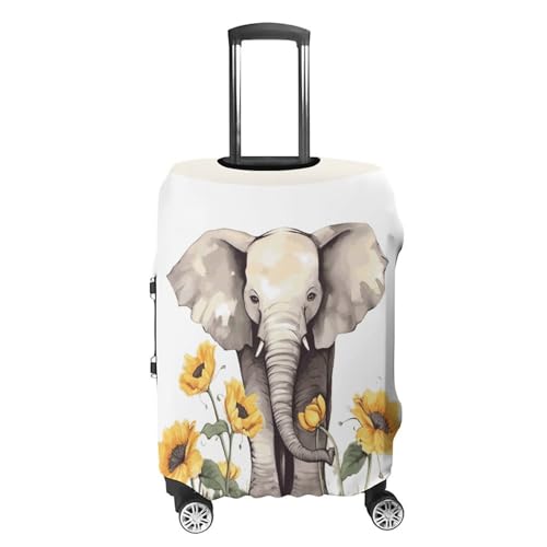 Elephant And Sunflower Travel Luggage Cover Anti-scratch Suitcase Cover Elastic Suitcase Protective Cover Fits 19-32 Inch Luggage L4