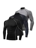3 Pack Mens Mock Turtleneck Compression Shirt Camouflage Long Sleeve Athletic Undershirt Running Sports Baselayer