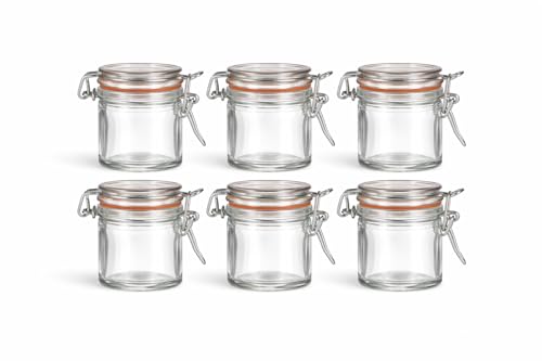 WDMT Set da 6 mini barattoli Weck da 80 ml con chiusura a leva – Piccoli barattoli in vetro per conserve con guarnizione in gomma, ermetici – Per marmellata, salse e regali fai da te – Trasparenti