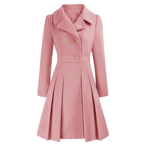 2025 Women's Fashion Trench Coat Notch Lapel Double Breasted Thick Elegant A Line Pea Coats Jacket with Pockets