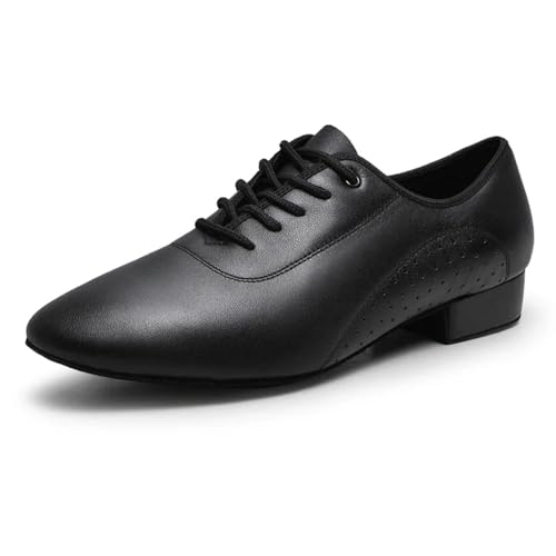 NRBMZYEN Zapatos de baile latino para hombre, color blanco y negro, piel sintética, zapatos de baile de salón, salsa, tango, zapatos de baile latino para hombre, Negro para interiores, 38 EU