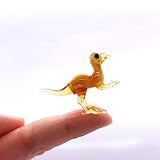 Sansukjai T-rex Tiny Micro Figurines Hand Blown Glass Art Animals Collectible Dinosaur Gift Home Décor (Amber)