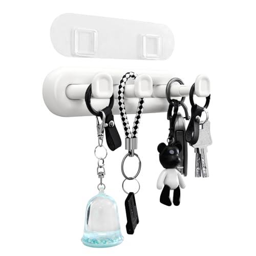 Adhesive Key Hooks for Wall - 3 Movable Heavy Duty Key Holder with Strong Adhesion, No Drilling Needed, Waterproof Key Hanger for Entryway, Bathroom, Kitchen, Bedroom - Holds Keys, Bags, Hats, Towels